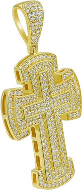 925 Sterling Silver White Round Iced Out Gold Plated Moissanite Cross Pendant, 1.76 Cts 925 Silver Moissanite Hip Hop Pendant